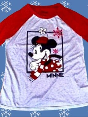 Disney Minnie Mouse Red & White Raglan Long Sleeve Tee